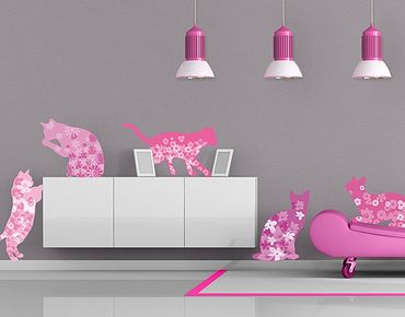 Wall sticker - No.RS97 Cats With Blossoms
