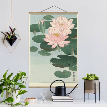 Fabric print with poster hangers - Ohara Shôson - Water Lilies