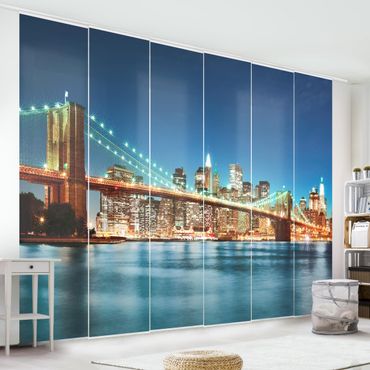 Sliding panel curtains set - Nighttime Manhattan Bridge