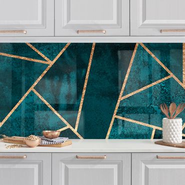 Kitchen wall cladding - Dark Turquoise With Gold