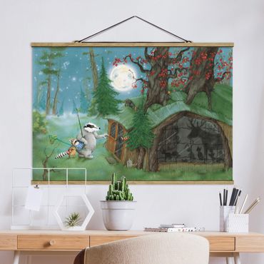 Fabric print with poster hangers - Vasily Raccoon - Vasily On The Way Home