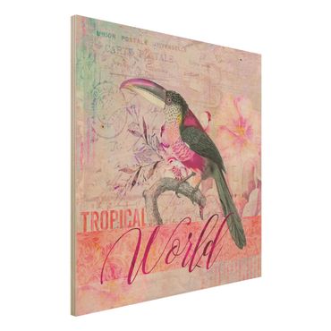 Print on wood - Vintage Collage - Tropical World Tucan