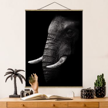 Fabric print with poster hangers - Dark Elephant Portrait