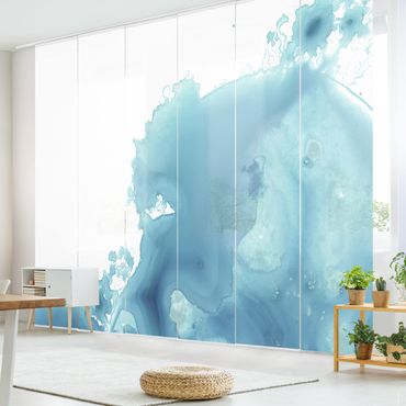 Sliding panel curtains set - Wave Watercolour Turquoise II