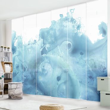 Sliding panel curtains set - Wave Watercolour Turquoise l