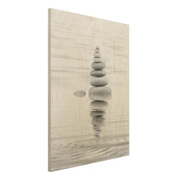 Print on wood - Stone Tower In Water Black And White