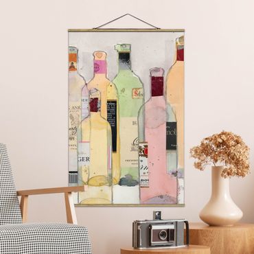 Fabric print with poster hangers - Wine Bottles In Watercolour I