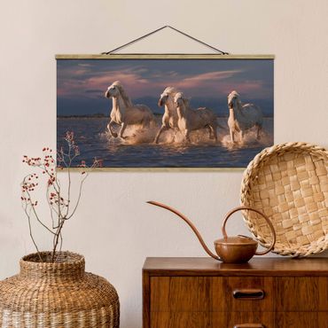 Fabric print with poster hangers - Wild Horses In Kamargue