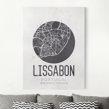 Print on canvas - Lisbon City Map - Retro