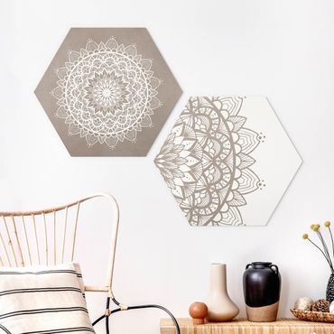 Forex hexagon - Mandala Illustration Shabby Set Beige White