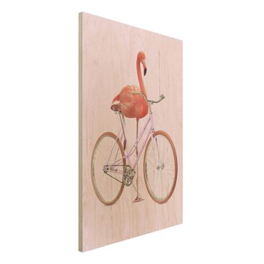 Print on wood - Flamingo With Bicycle