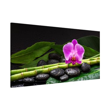 Magnetic memo board - Green Bamboo With Orchid Flower
