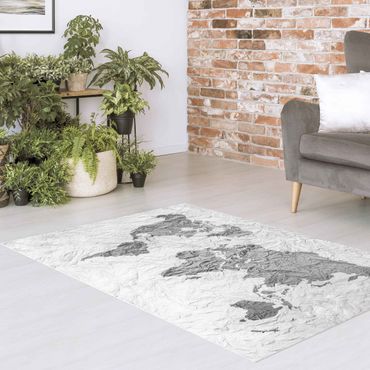 Vinyl Floor Mat - Paper World Map White Gray - Landscape Format 3:2