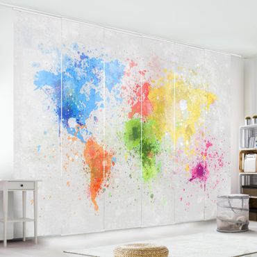 Sliding panel curtains set - Colourful Splodges World Map
