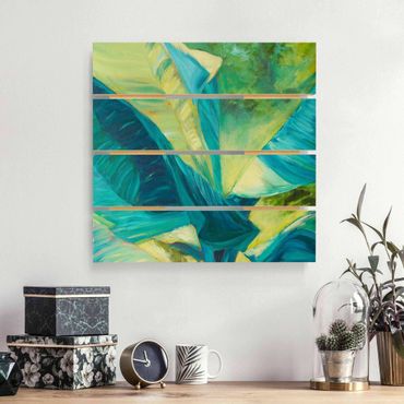 Print on wood - Banana Leaf With Turquoise II