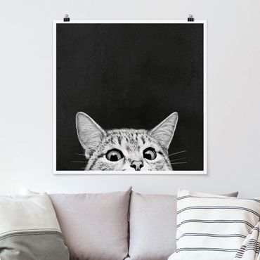 Poster - Illustration Cat Black And White Drawing
