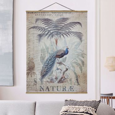 Fabric print with poster hangers - Shabby Chic Collage - Peacock