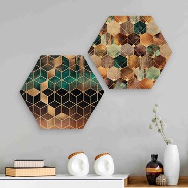 Wooden hexagon - Turquoise Geometry Golden Art Deco Set