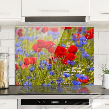 Glass Splashback - Summer Meadow With Poppies And Cornflowers - Landscape 3:4