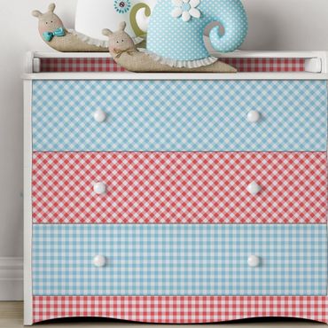Adhesive film for furniture - Diamond Pattern With Stripes In Pastel Blue And Vermilion