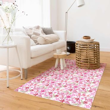 Vinyl Floor Mat - Pink Flowers With Butterflies - Landscape Format 3:2