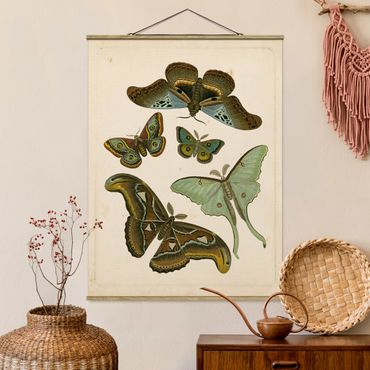 Fabric print with poster hangers - Vintage Illustration Exotic Butterflies II