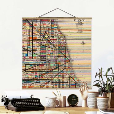Fabric print with poster hangers - Modern Map Of Chicago