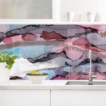 Kitchen wall cladding - Surfing Waves In Purple With Pink Gold