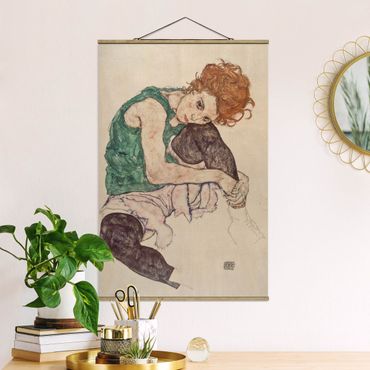 Fabric print with poster hangers - Egon Schiele - Sitting Woman With A Knee Up