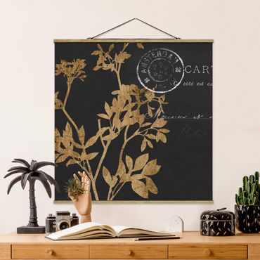 Fabric print with poster hangers - Golden Leaves On Mocha I