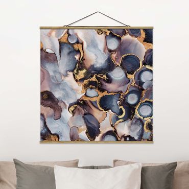 Fabric print with poster hangers - Marble Watercolour With Gold