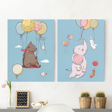 Print on canvas - Cute Animals Fly On Balloon
