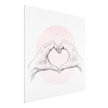Print on forex - Illustration Heart Hands Circle Pink White