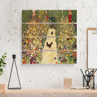 Print on wood - Gustav Klimt - Garden Path with Hens