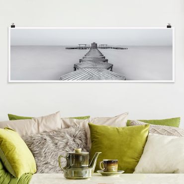 Panoramic poster black and white - Wooden Pier In Black And White