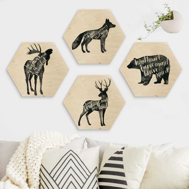 Wooden hexagon - Animals With Wisdom Set I