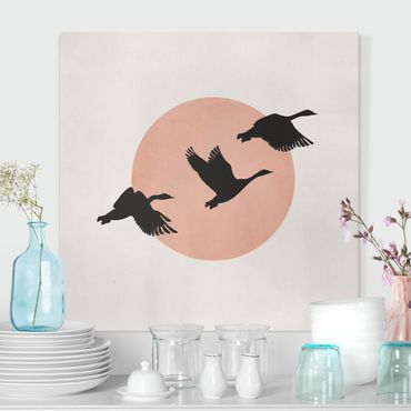 Print on canvas - Birds In Front Of Rose Sun III