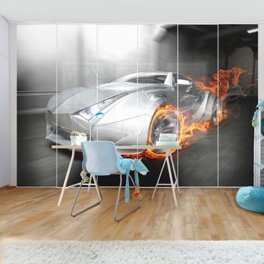 Sliding panel curtains set - Supercar In Flames