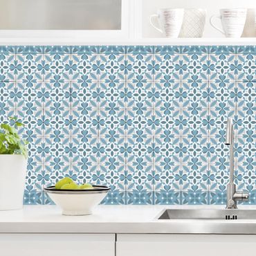 Kitchen wall cladding - Geometrical Tile Mix Blossom Blue Grey