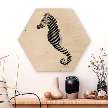 Wooden hexagon - Seahorse With Zebra Stripes