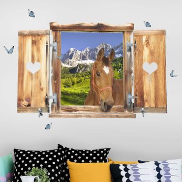 Wall sticker - Window With Heart And Horse Styria Alpine Meadow