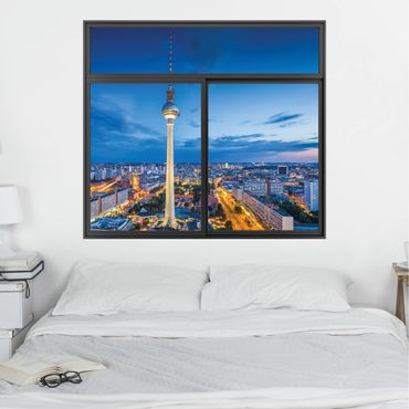 Wall sticker - Window Black Berlin Skyline At Night With Television Tower