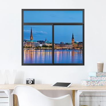 Wall sticker - Window Black Hamburg Skyline