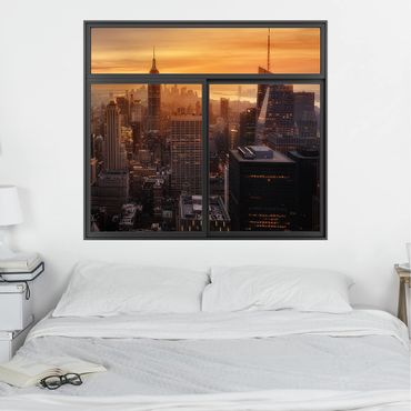 Wall sticker - Window Black Manhattan Skyline Evening