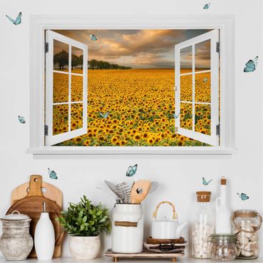 Wall sticker - Open Window Field With Sunflowers
