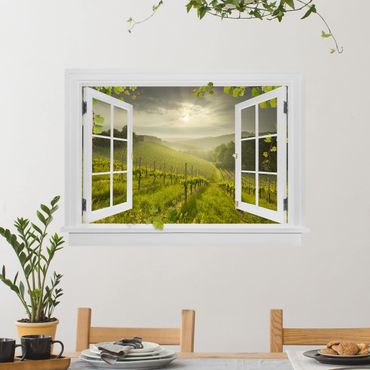 Wall sticker - Open Window Sun Rays Vineyard With Vines And Grapes