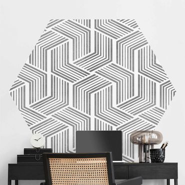 Self-adhesive hexagonal pattern wallpaper - 3D Pattern With Stripes In Silver