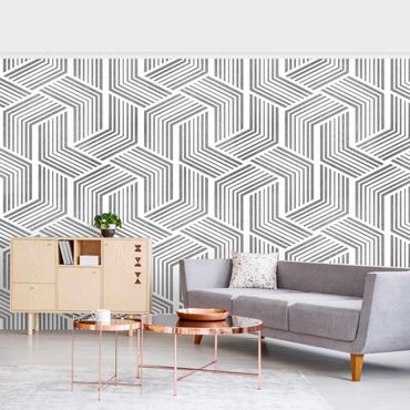 Walpaper - 3D Pattern With Stripes In Silver