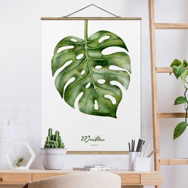 Fabric print with poster hangers - Watercolour Botany Monstera