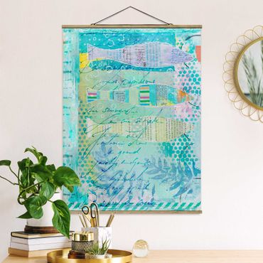 Fabric print with poster hangers - Colourful Collage - Fish And Points